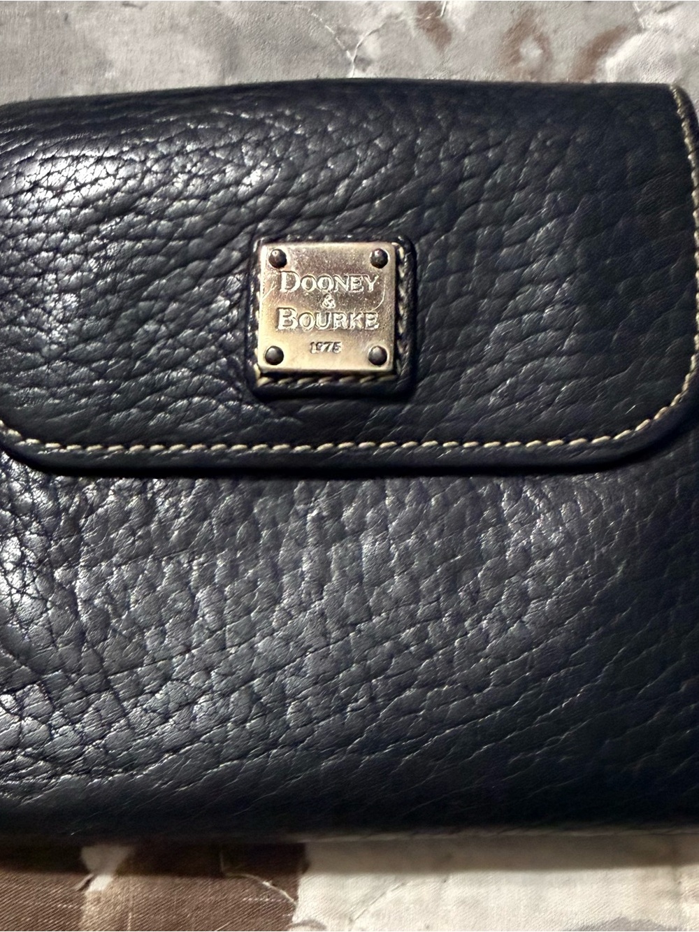 Dooney & Bourke Black Pebbled Leather Wallet with Gold Plaque
